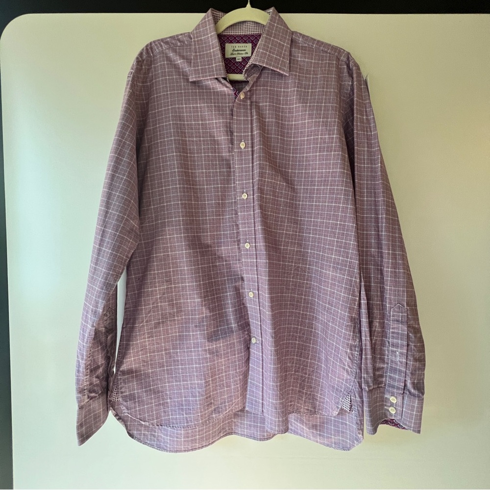 Ted Baker Purple Plaid Dress Shirt Classic Style neck size 16.5